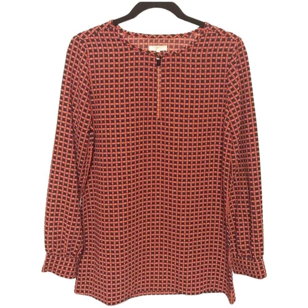 Joie Keyhole Geometric Print Split Neck Top Medium EUC